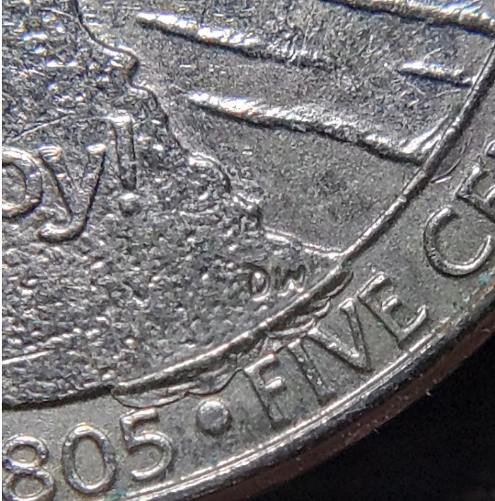 2005-P-Jefferson-Nickel-Oiv-Ocean-In-View--Interior-Die-Break-&-Struck-Through-Grease
