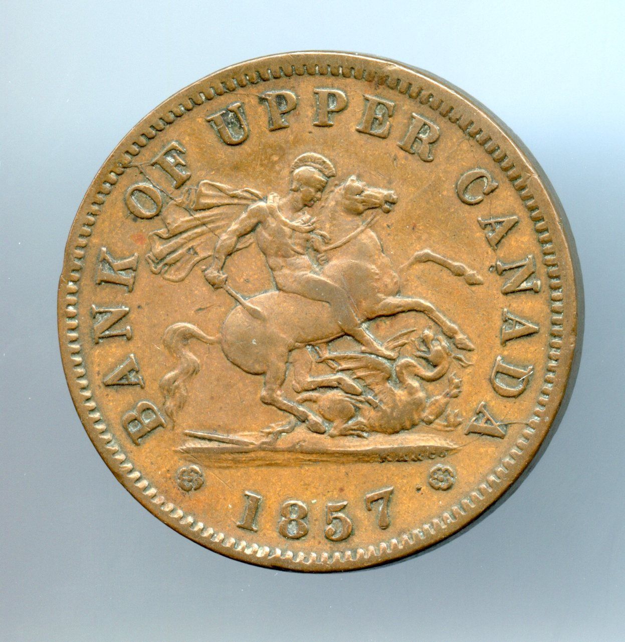1857-St.-George-Penny-Token-With-Die-Cracks