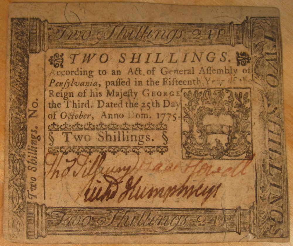 Pennsylvania-Two-Shilling-Note-10/25/1775