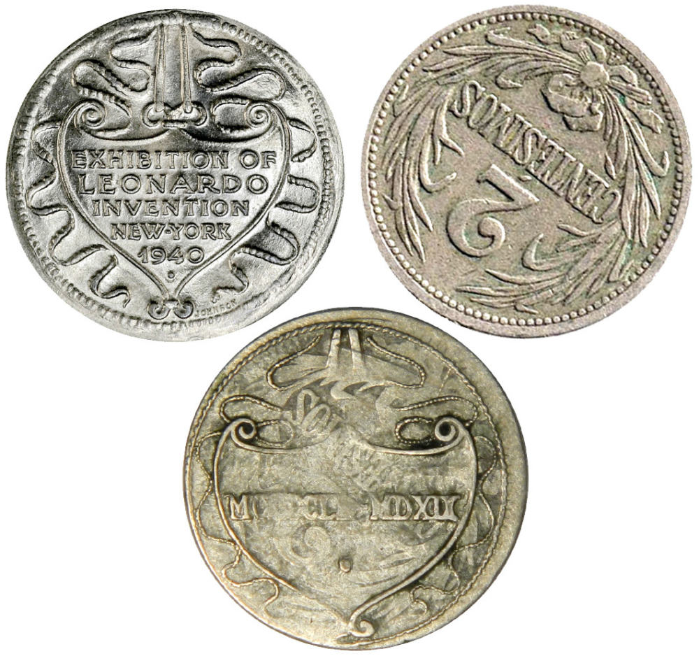 1940-Leonardo-Da-Vinci-Medal-Struck-Over-A-1909-Uruguay-2-Centesimos