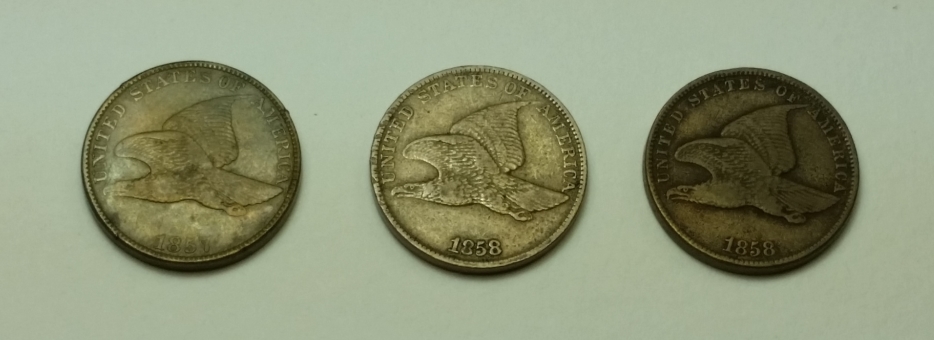 3x-Flying-Eagle-Cents---1857,-2-1858
