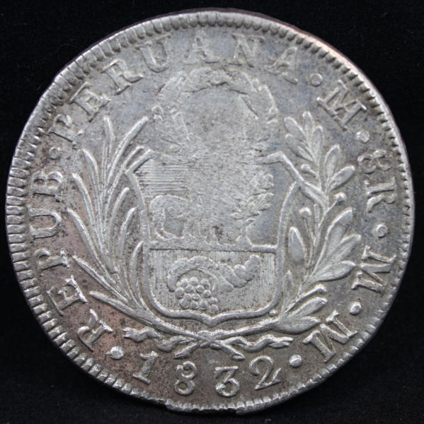 Spain-Philippines-8-Reales-F7-O-C/M-On-Peru-8-Reales-1833