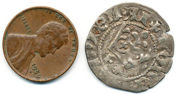 Hammered-Silver-Coin-W-Bird-On-One-Side/Crown-On-Other