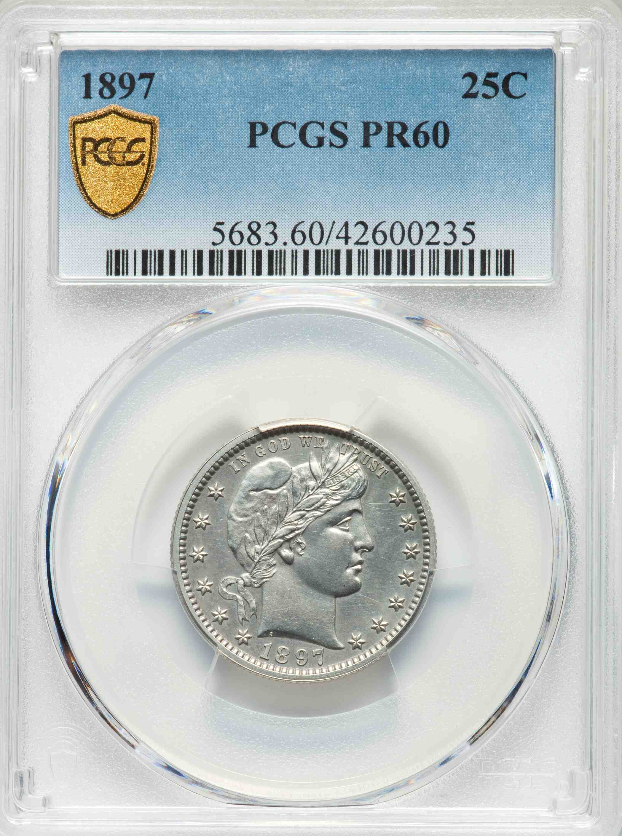 1897-Proof-Barber-Quarter---Rare-PF60-Grade