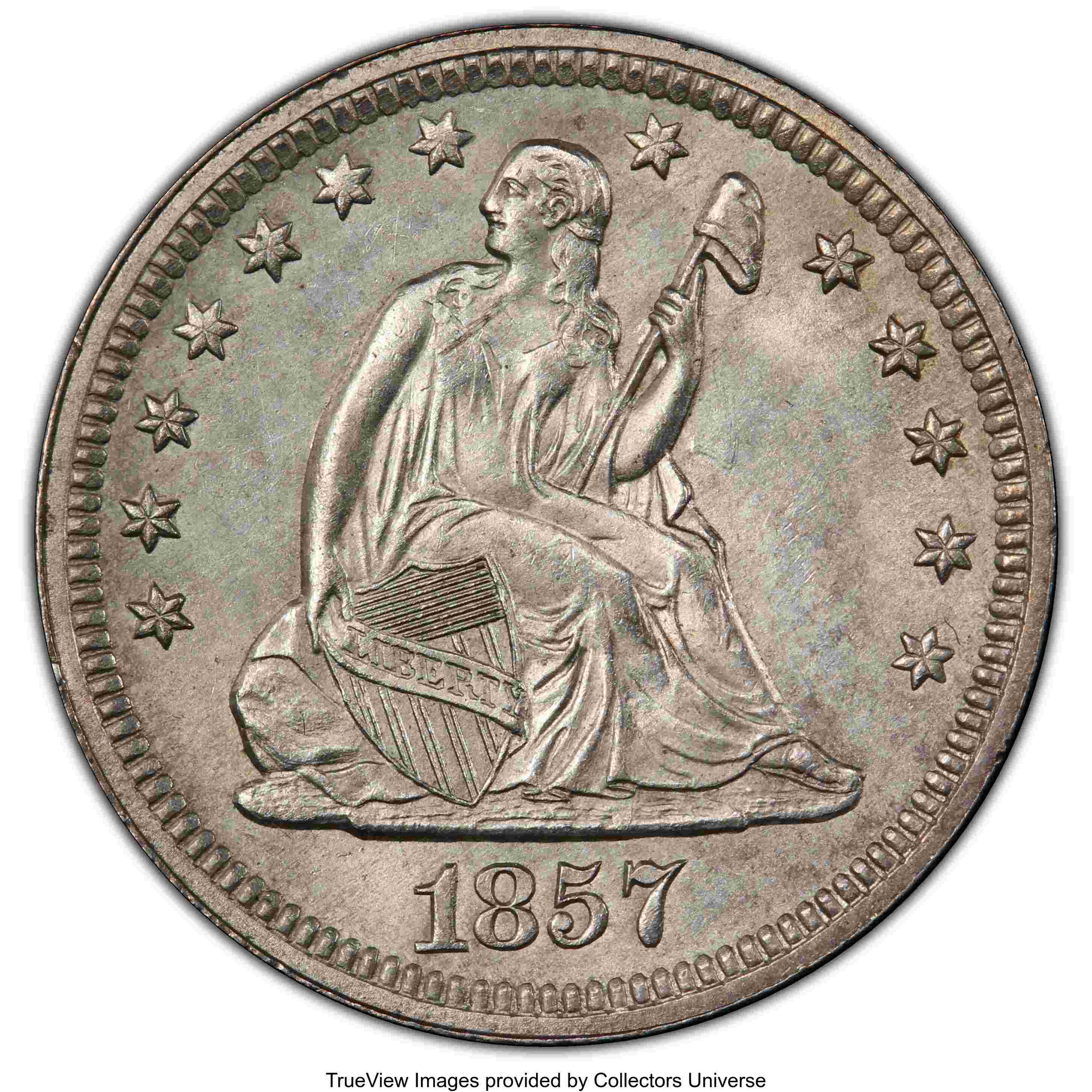 1857-Seated-Liberty-Quarter---Ha-And-Trueview-Pics---Overgraded?