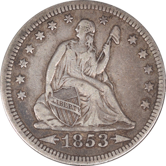 1853-Seated-Liberty-Quarter,-XF?