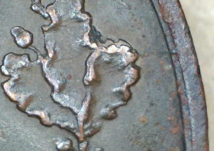 Sweden-1871-2-Ore---Repunched-Letters,-Die-Cracks,-Doubling
