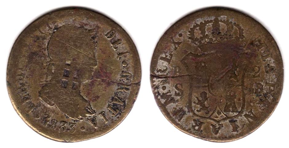 Two-1833-Spanish-2-Reales-Coins