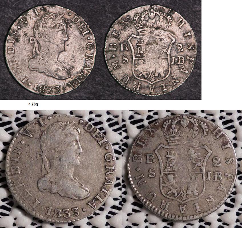 Two-1833-Spanish-2-Reales-Coins