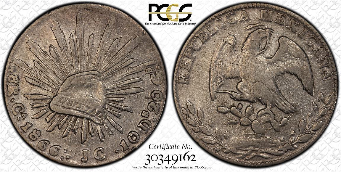 1866-CA-Jc-8-Reales-PCGS-Certified-XF