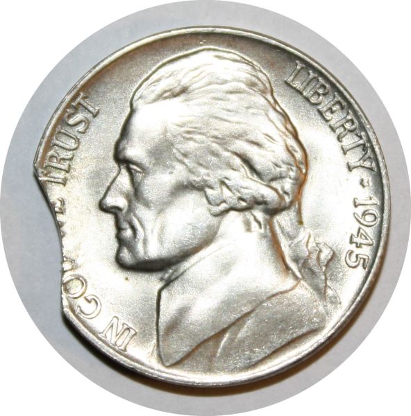 A-Few-Clipped-Planchets.--1945-P-War-Nickel,-1964-D-Quarter