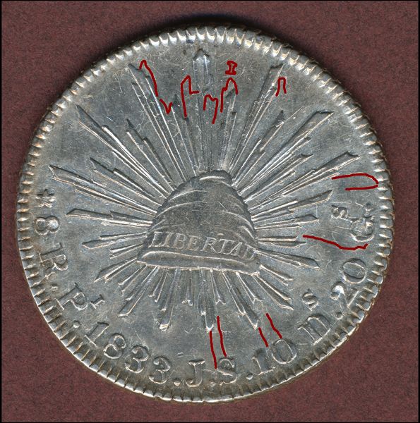 1833/2-Mexico-Potosi-8-Reales:-Interesting-Die-Clash