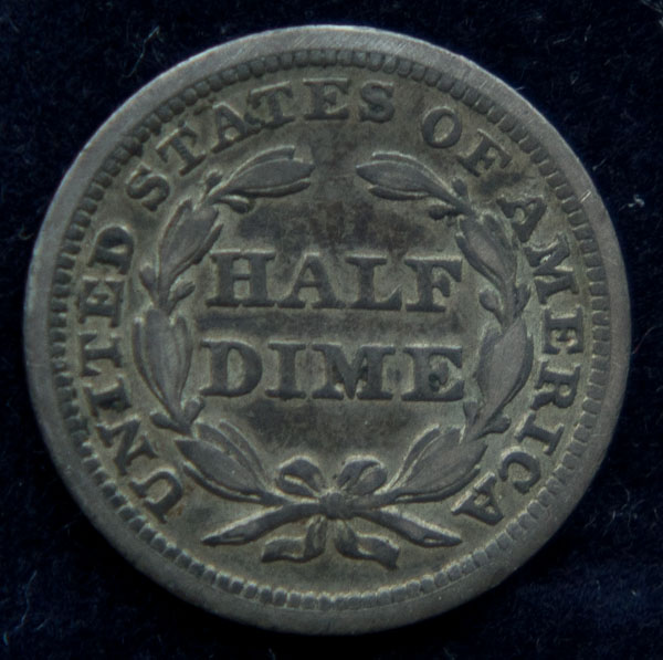 1843-Seated-Liberty-Half-Dime:-Dark-Toning-Looks-Great!