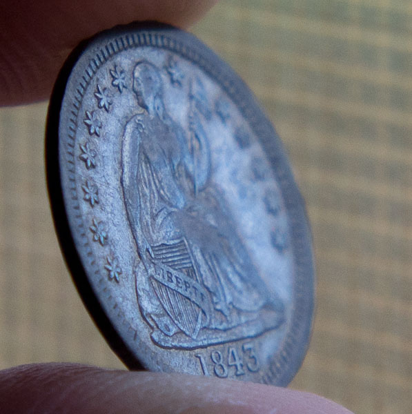 1843-Seated-Liberty-Half-Dime:-Dark-Toning-Looks-Great!