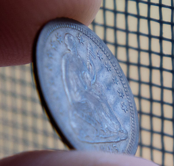 1843-Seated-Liberty-Half-Dime:-Dark-Toning-Looks-Great!