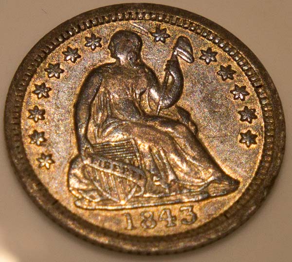 1843-Seated-Liberty-Half-Dime:-Dark-Toning-Looks-Great!