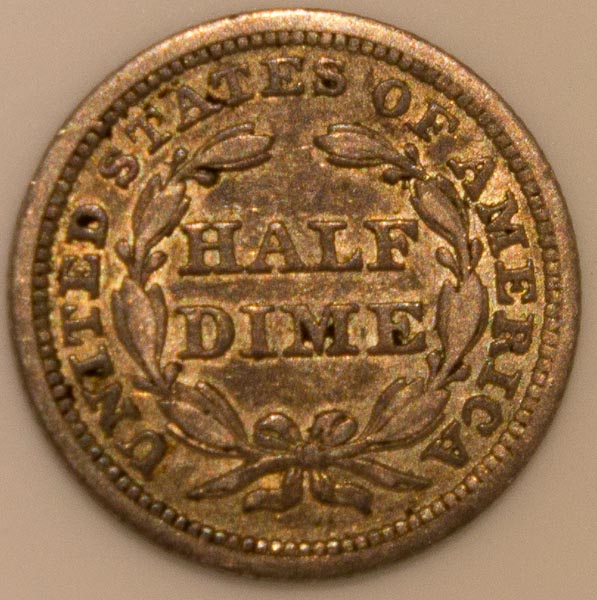1843-Seated-Liberty-Half-Dime:-Dark-Toning-Looks-Great!