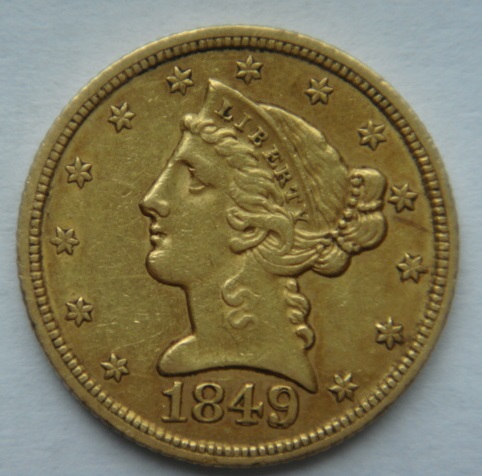 1849-Coronet-$5-Half-Eagle
