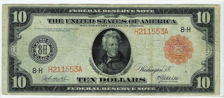 Red-Seal-$10-Federal-Reserve-Note