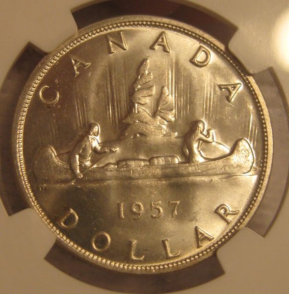 1957-Canadian-Silver-Dollar--1-Water-Line-?