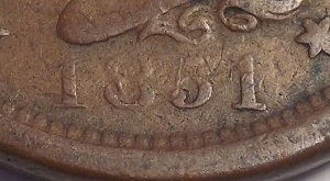 1851-Large-Cent-Weak-Date-Newcomb-#?