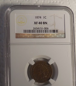 1874-Indian-Cent-Large-Die-Gouge-In-Feathers