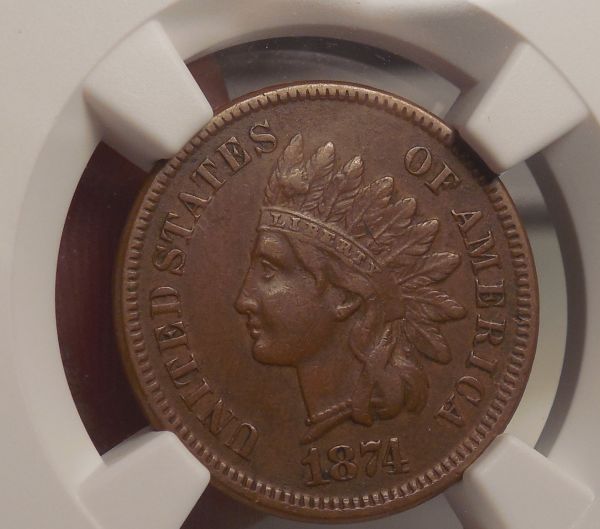 1874-Indian-Cent-Large-Die-Gouge-In-Feathers