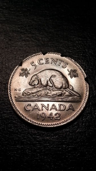 1942-BU-Nickel-With-Weird-Cuts-In-Rim