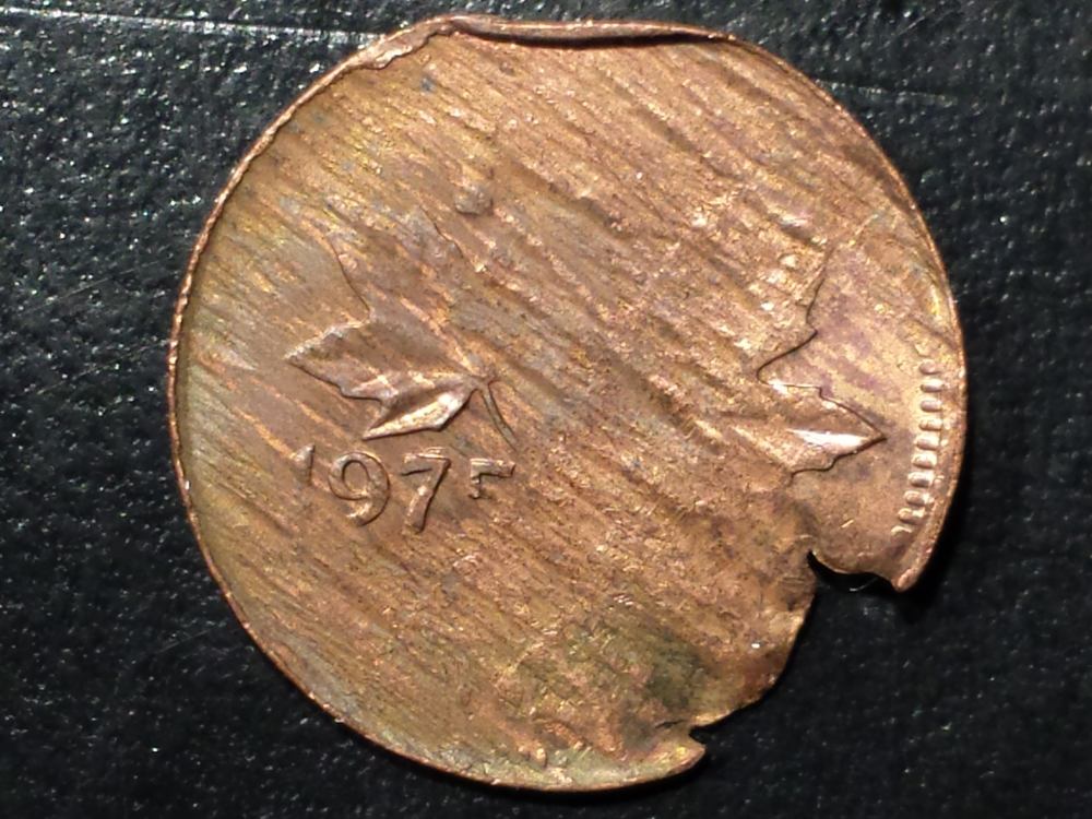 1975-1-Cent-Flawed/Split-Planchet