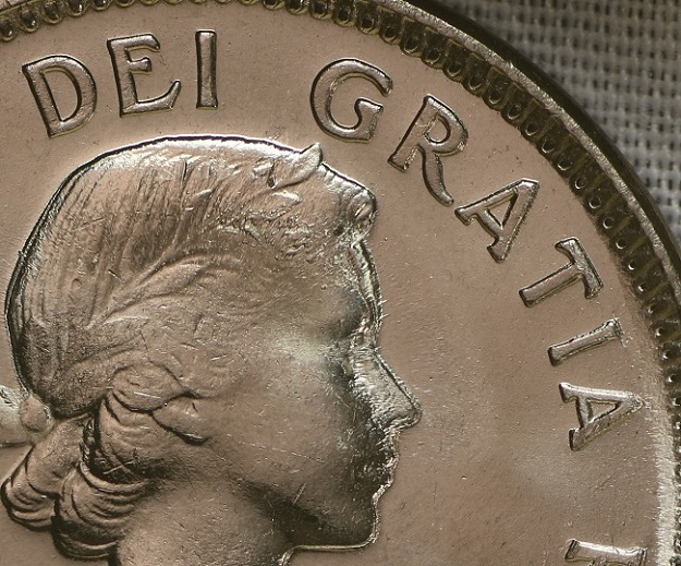 1964-Canadian-Nickel-Doubling,-Tripling.-Beads-On-Denticles-Die-Cracks