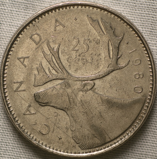 1980-Canadian-Twenty-Five-Cent-Coin-Near-And-Far-Beads