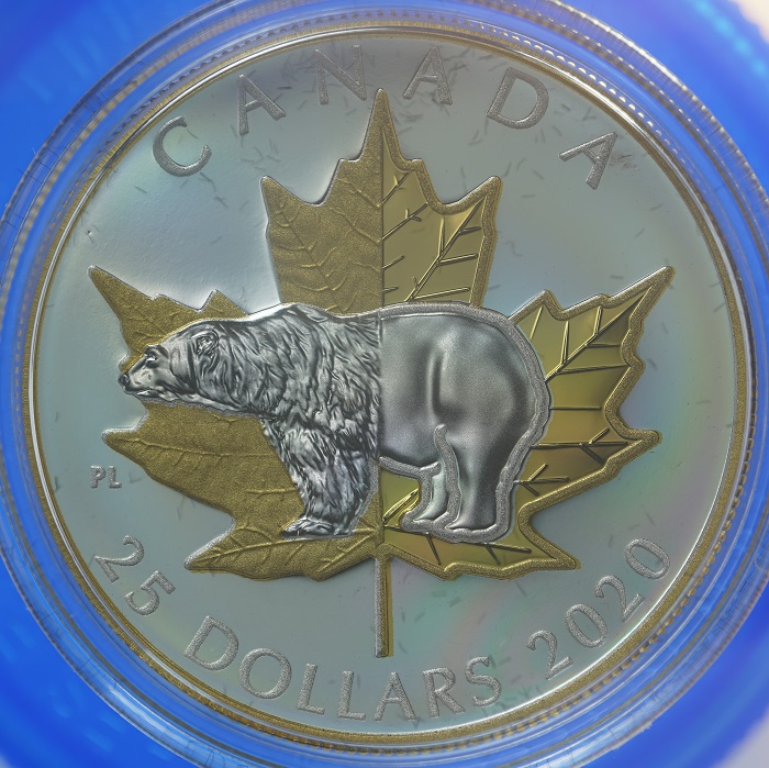 RCM-New-Release:-2020-1-Oz.-Pure-Silver-Gold-Plated-Piedfort-Timeless-Icons:-Polar-Bear