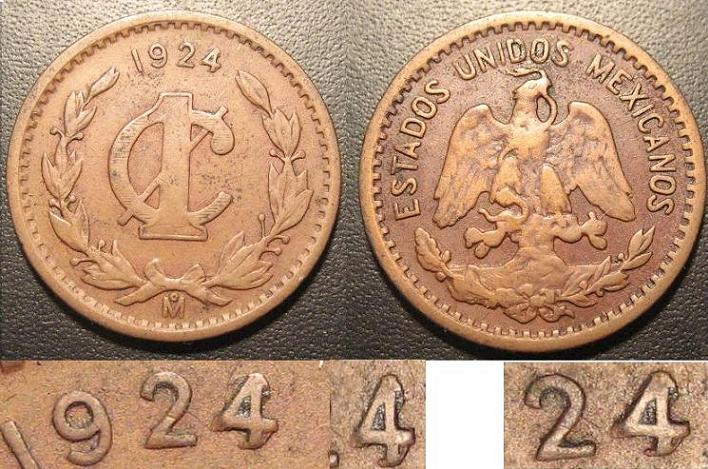 Mexico-1-Centavo-1924/3-Overdate?