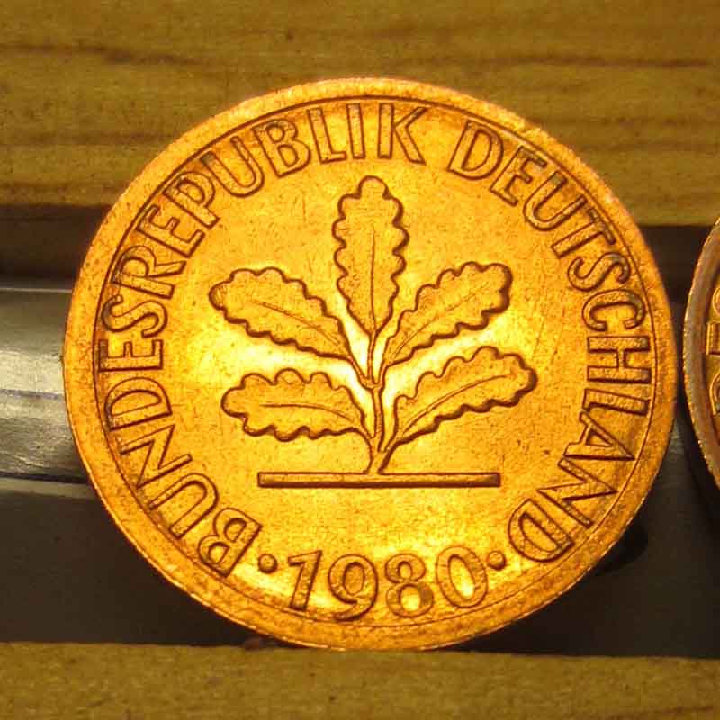 German-1-Pfennig-1980f-Variety-Large/Small-Date