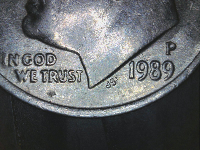 1989-P-Roosevelt-Dime-?-Marking-Forehead-And-Nose