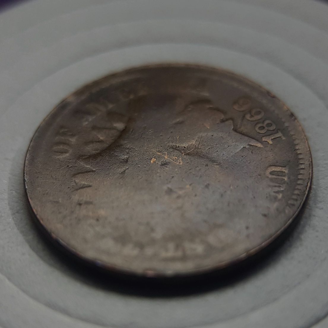 1866-Indian-Head----Die-Break-,-Cud-Or-Damage?