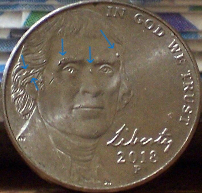 2018-P-Jefferson-Nickel:-Die-Chips-On-Obverse