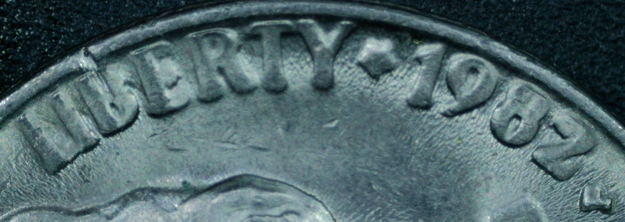 1982-P-Jefferson-Nickel:-Fuzzy-Lettering