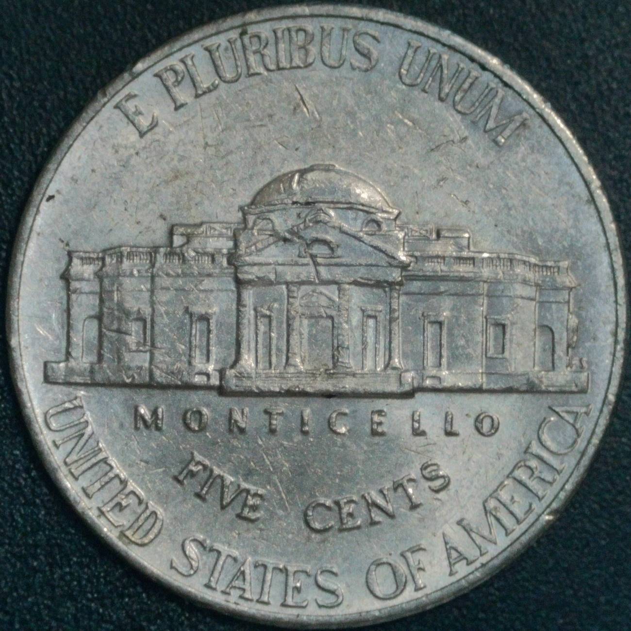 2007-P-Jefferson-Nickel:-Die-Chip-On-Side-Of-Memorial