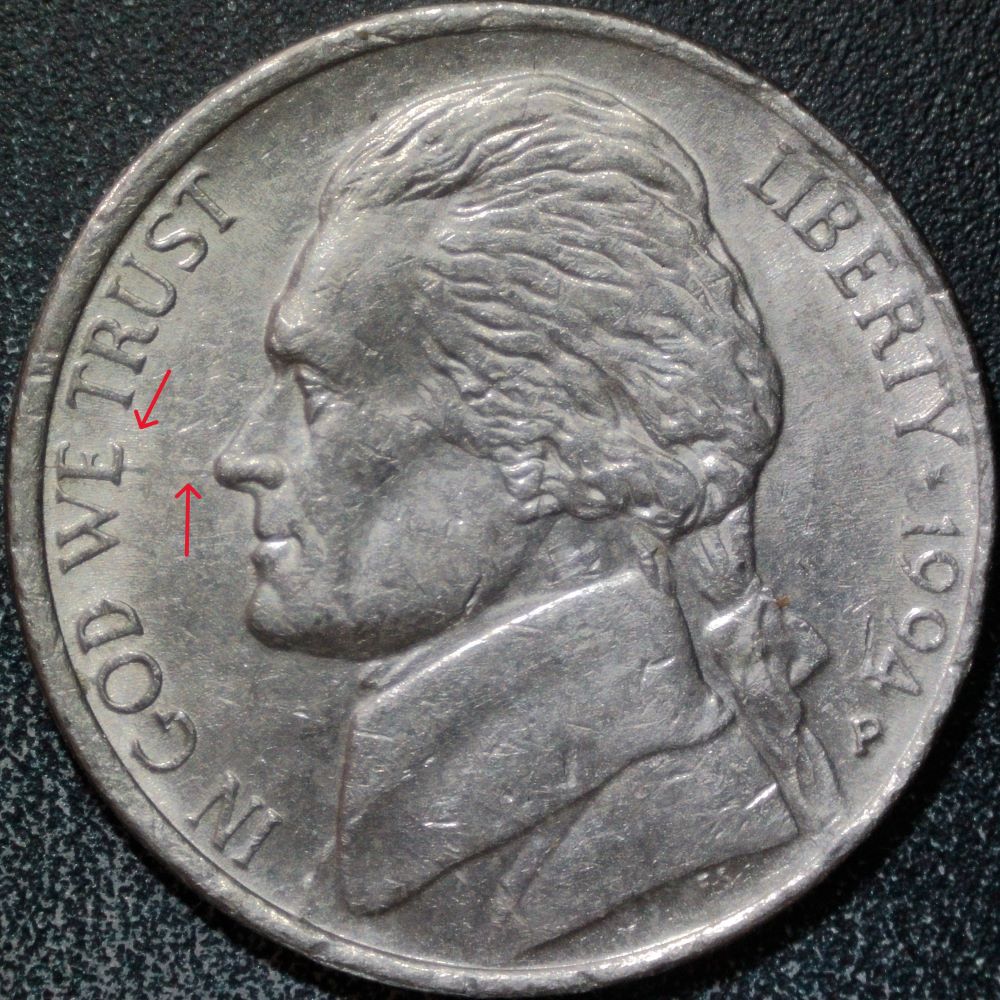 1994-P-Nickel:-Spike-Head-Remnant-With-Minor-Mad
