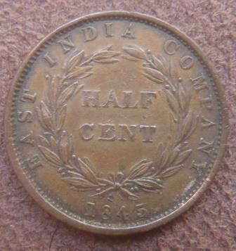 1845-Straits-Settlement-1/2-Cent