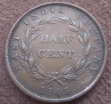 1845-Straits-Settlement-1/2-Cent