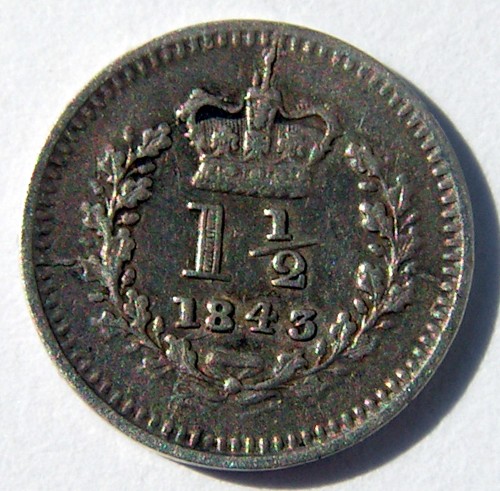 Dropped-Date-On-1843-Three-Halfpenny-Coin