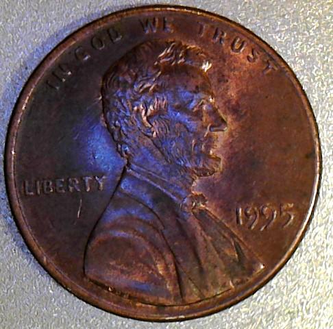 1995-P-Lincoln-Cent,-Something-On-The-Front-And-Looking-For-Thoughts