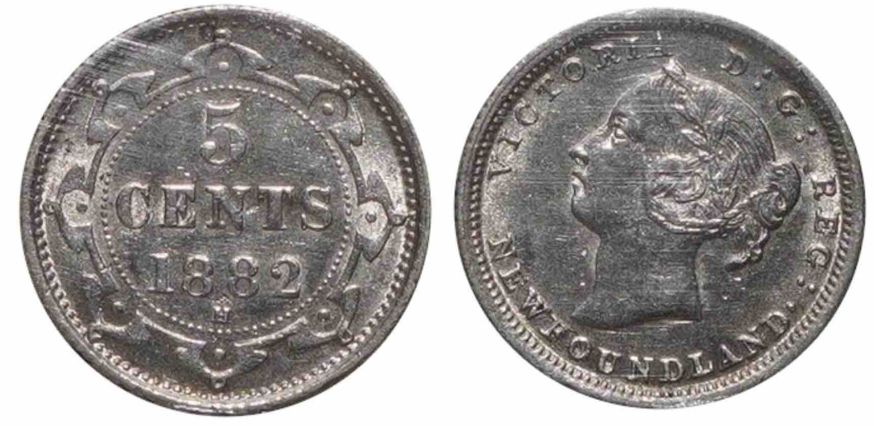 1882-Newfoundland-5c-AU-50