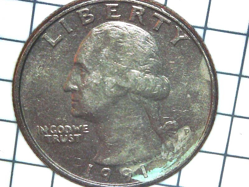 An-Interesting?-1991-Quarter-With-A-Very-Defined-Area-Of-Greenish-Color