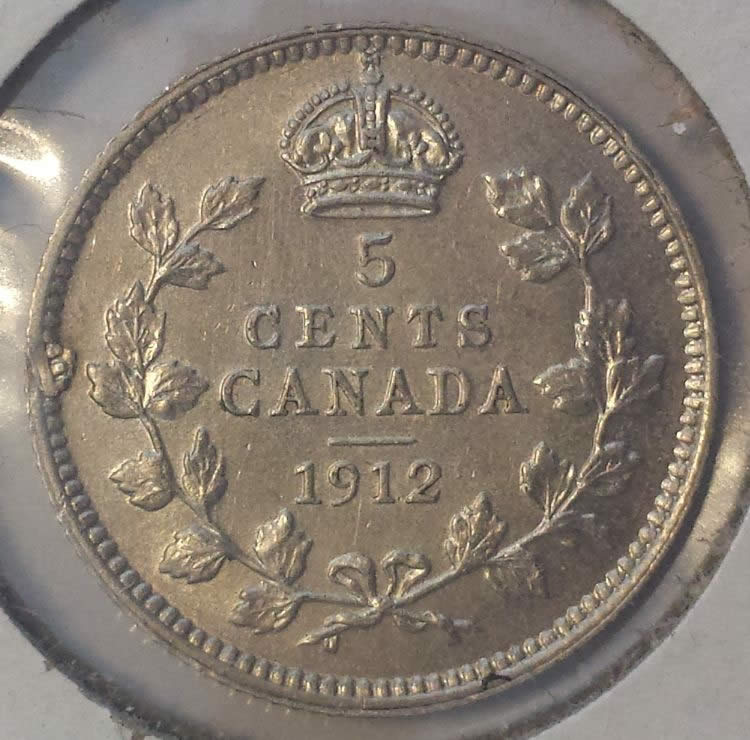 1912-5-Cents-With-Lamination-On-Denticles