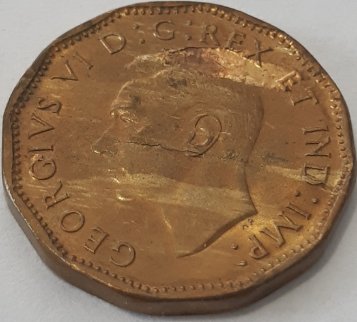 1943-Tombac-5-Cents-Lamination,-Woody,-Cracked-Planchet