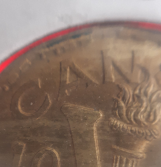 1943-Tombac-5-Cents-Lamination,-Woody,-Cracked-Planchet