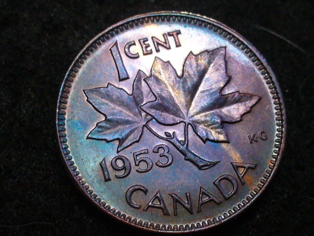1953-Canada-Cent.-Shoulder-Fold.-I-To-Denticle.